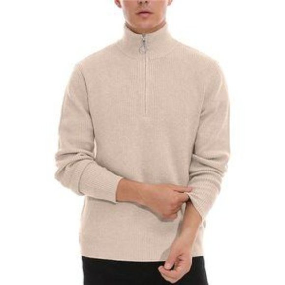 New Men's Soft Sweaters Ribbed Turtleneck Beige - Picture 3 of 7